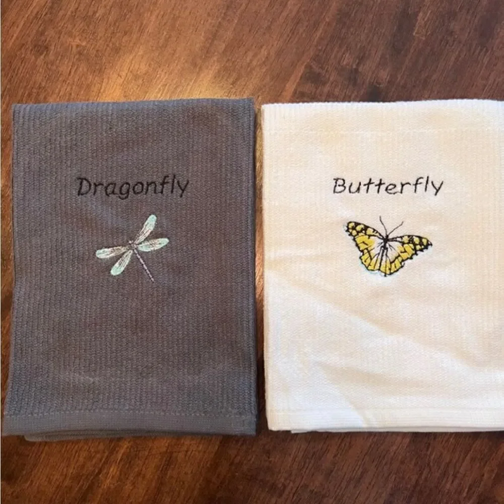 Set of Two Spring Cotton Kitchen Bar-mop White & Gray Towels Dragon/Butterfly